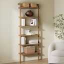 Nathan James Beacon Scandinavian 6-Shelf Wooden Wall Mounted Bookcase, Rustic Solid Wood Bookshelf, Light Brown