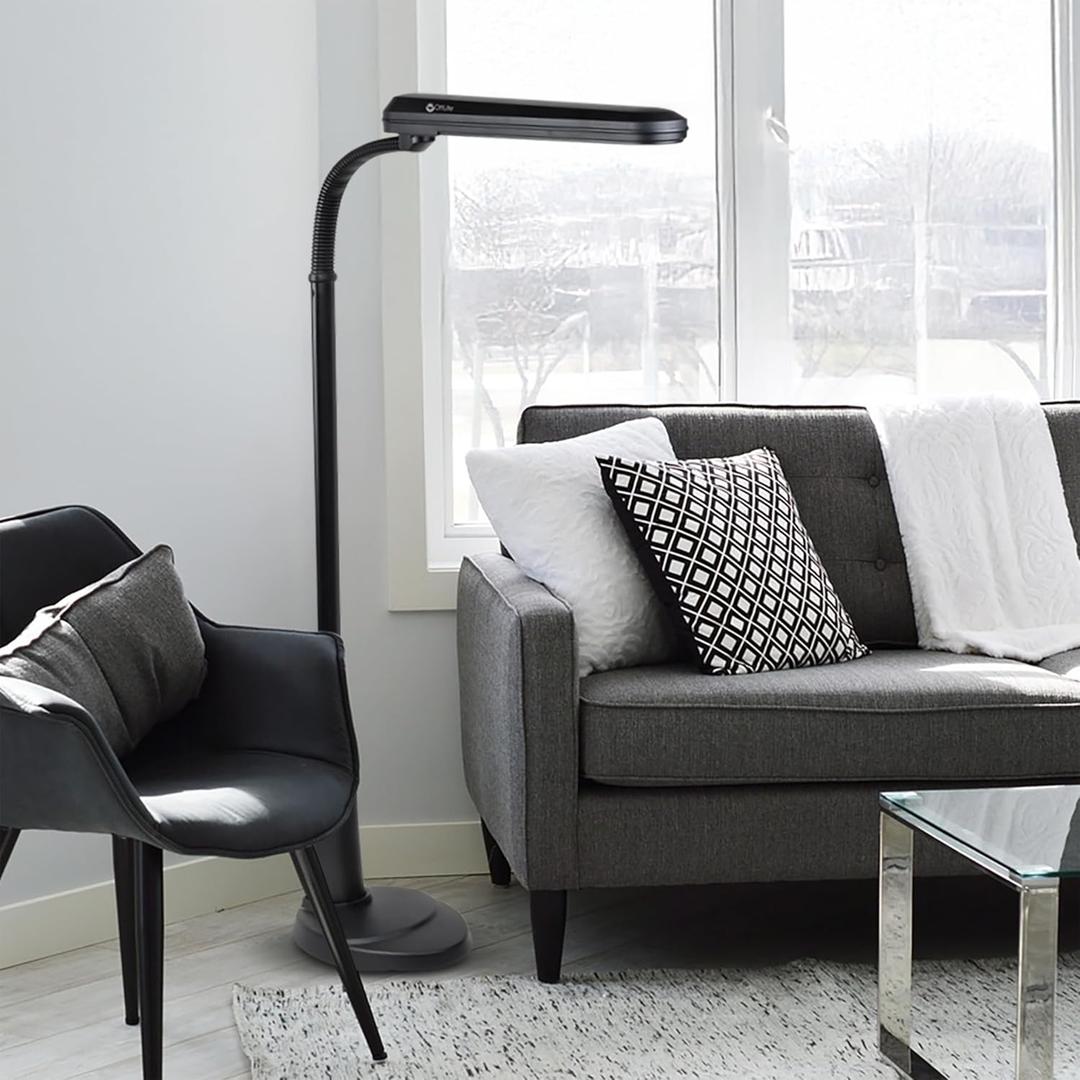 OttLite Standing Floor Lamp with Weighted Base & Adjustable Neck - 24w Energy Efficient Light Bulb for Bright Natural Daylight - Modern Home Decor, for Living Room, Reading, Bedroom, Dorm & Office