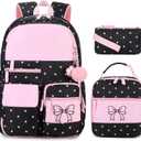 Girls Backpack, Cute Cat School Backpacks for Girls with Insulated Lunch Box Pen Case Set, Kids Backpack Kindergarten Elementary Middle School Book Bag for Teen Girl Children Students