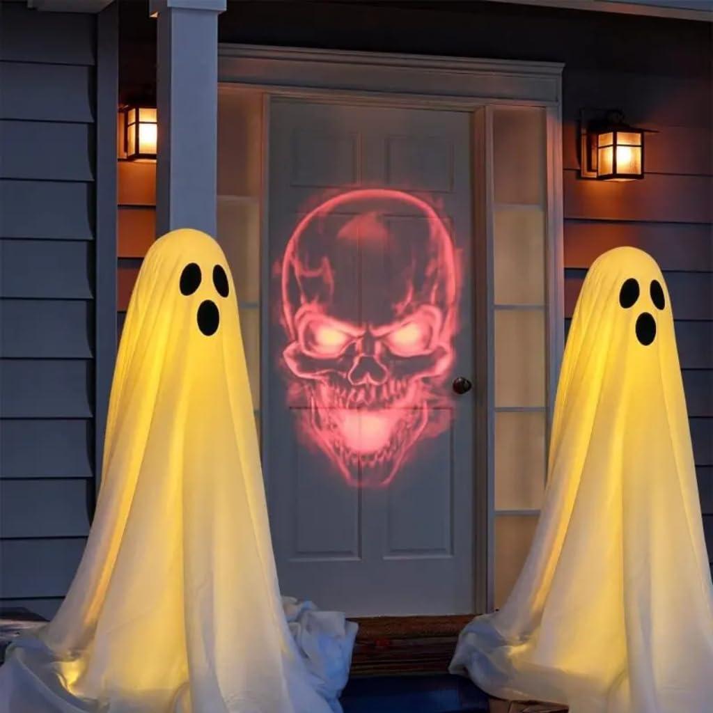 2 Packs Halloween Decorations Outdoor,Halloween Light Up Spooky Ghost Decor, Ghost Decor with Adjustable Height for Porches Yards Gardens Lawn, Easy to Assemble Ghost Decorations