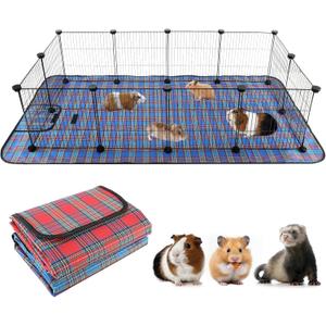 FHTONGE Large Guinea Pig Cage Habitat with 2 Pcs Waterproof Bedding, 8Sq Ft Guinea Pig Playpen with Mat, Metal Small Animal Playpen with Mat for Hamster Hedgehog Dwarf Rabbit (12 x Cage Panels)