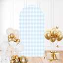 6.6FT Wedding Arch Backdrop Cover Light Blue Gingham Spandex Fitted Round Top Backdrop Stand Cover for Birthday Party Ceremony Banquet Decoration (Pattern2)