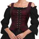 Century Star Corset Tops for Women - Renaissance Costume Pirate Medieval Floral Top Ren Faire Vest Victorian Plus Size Bodice (Small, 01 Red and Black Corset)