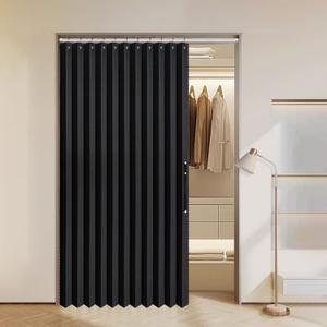 MIULEE Halloween Accordion Folding Door Curtains for Doorways, Room Divider for Doorway Privacy, Magnetic Curtains for Closet Doors and Laundry Rooms, Black, W52 x L78 inches, 1 Panel