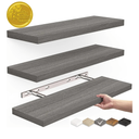 BAYKA Floating Shelves, Wall Mounted Rustic Wood Shelves for Bathroom, Bedroom, Living Room, Kitchen,Small Hanging Shelf for Books/Storage/Room Decor with 22lbs Capacity (Grey, Set of 1, 15.7in)