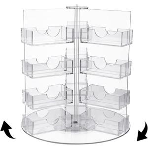 Qunclay 24 Pocket Acrylic Rotating Business Card Holder Desk Multi Clear Spinning Slot Card Display Plastic Sticker Holders Organizer Multiple Pocket Rotating Countertop for Tabletop Office Home Desk