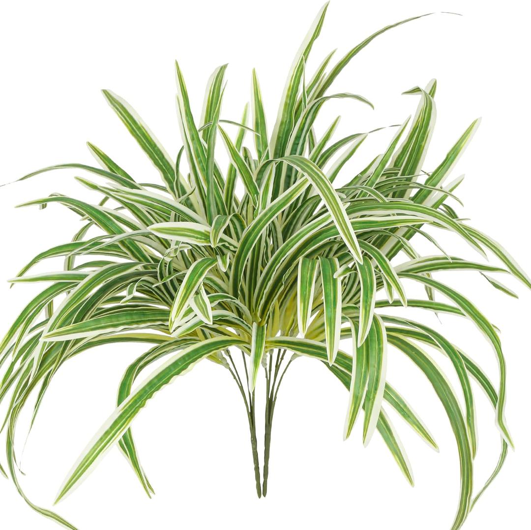 2 Packs Artificial Spider Plant Large 23.6In Fake Greenery Plants UV Resistant Outside Faux Plants Bushes for Indoor Table Outdoor Planter Decor (2)