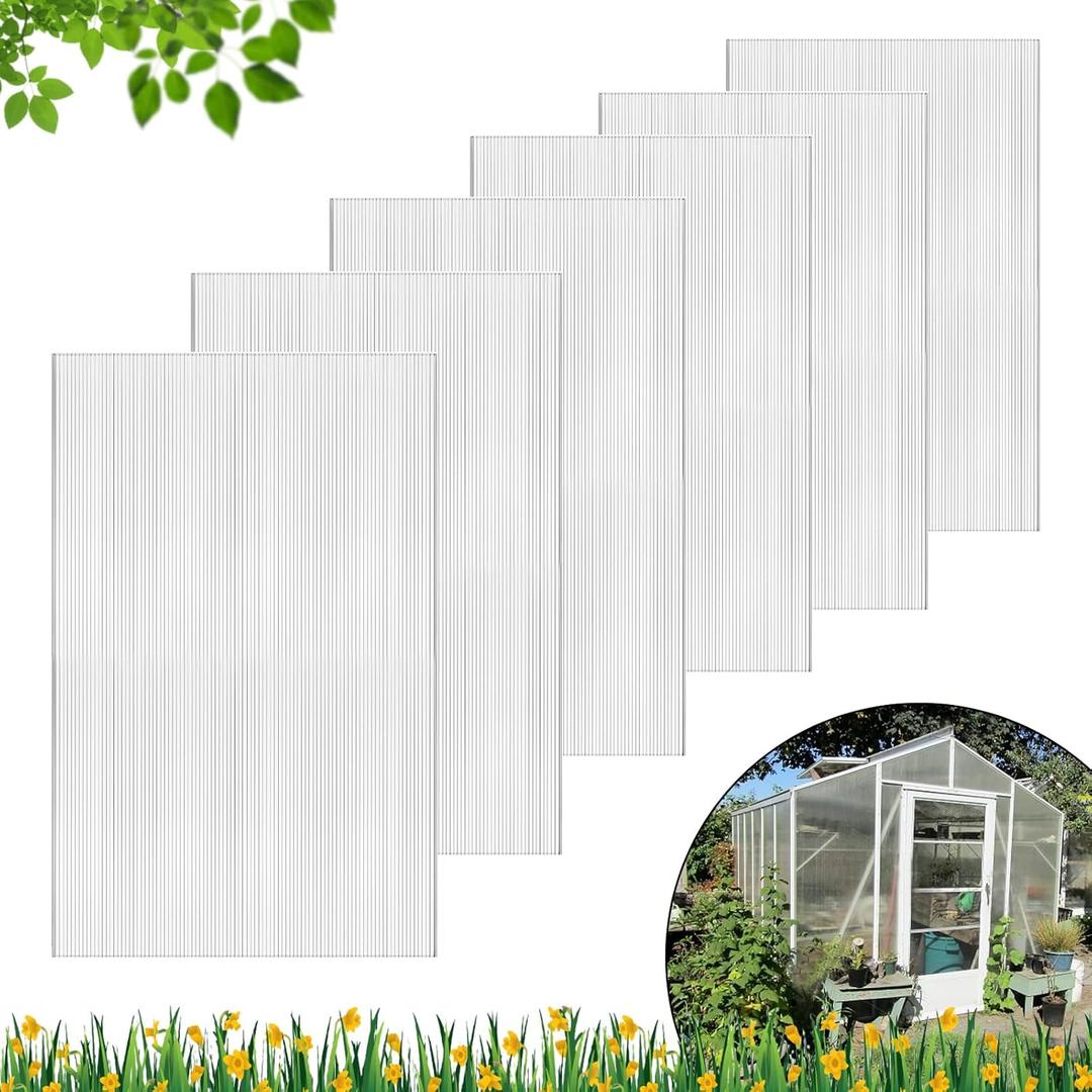 DGSL 6 Pcs Polycarbonate Greenhouse Panels, 4' x 2' x 0.16'' Twin-Wall Panels, Polycarbonate Sheet for All Weather Outdoor Garden and Greenhouse Covering