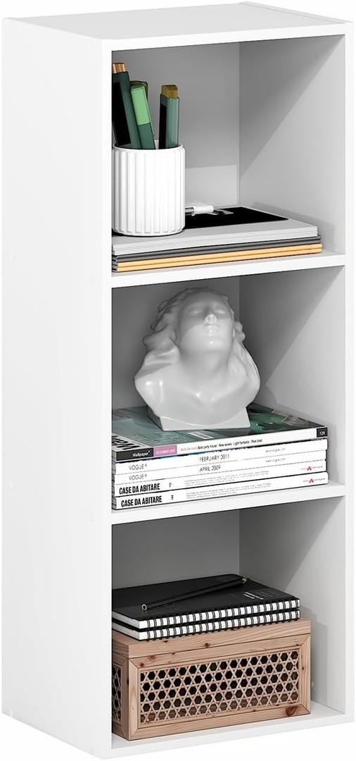 Furinno PASIR Book Shelf, 3-Cube Bookcase, Standing Bookshelf, Open Storage Shelf, Closed Back, Easy Assembly, 9.3 x 12 x 31.5 Inches, for Home Office, Living Room, Plain White