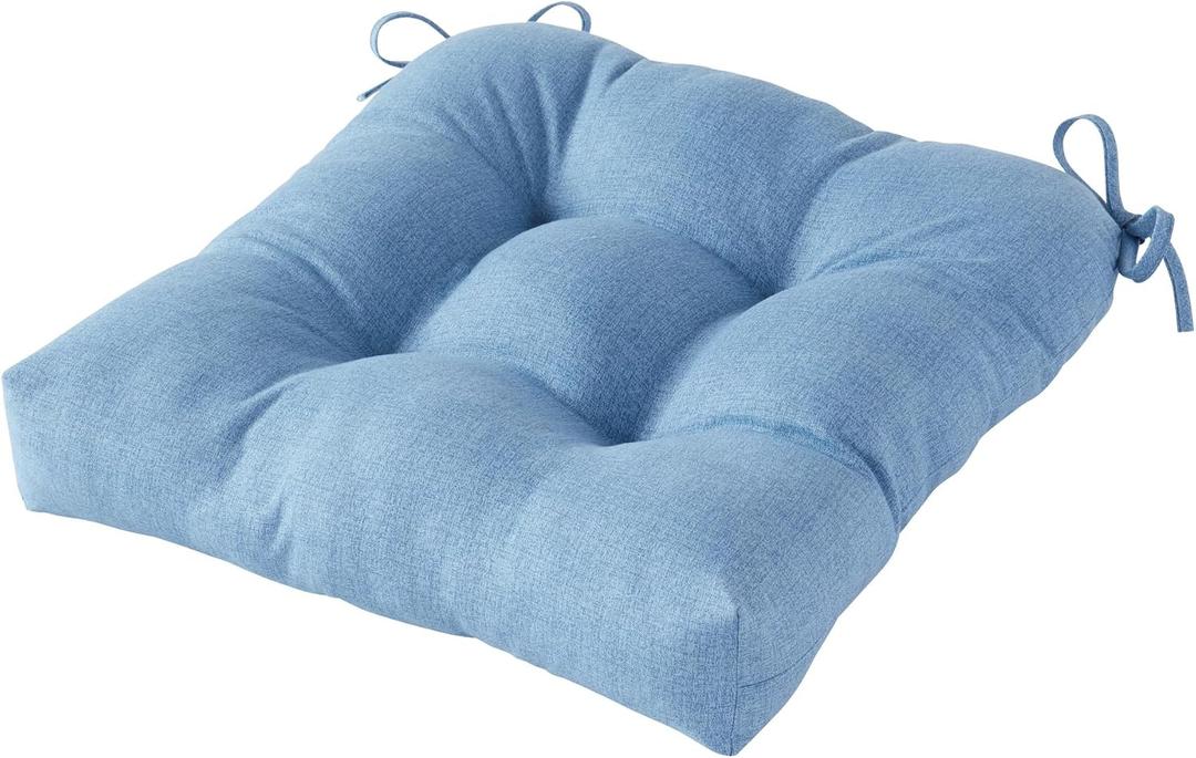 20x20 Square Tufted Outdoor Seat Cushion, Reversible Patio Chair Cushion with Ties, Durable Polyester Fabric, Eco-Friendly Recycled Fill, Weather-Resistant – Denim, Single