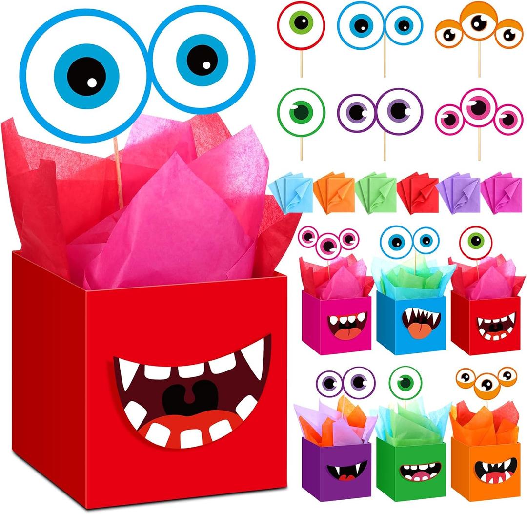 Civaner 6 Sets Halloween Monster Party Decorations Little Monster Theme Table Centerpieces Boxes Cartoon Table Toppers, Cutouts and Sticks for Birthday, Baby Shower Themed Supplies