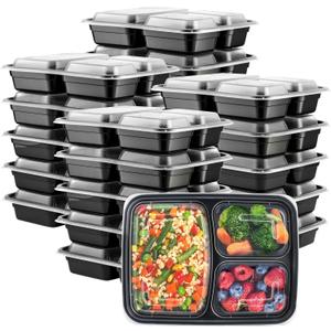 GUSTO [24 oz - 50 Count 3-Compartment Meal Prep Containers with Lids  Reusable, Microwaveable, Dishwasher & Freezer Safe, BPA-Free Food Storage Boxes for Portion Control (Formerly Comfy Package)