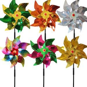 Pack of 6 Sparkly Reflective Pinwheels Holographic Spinners Whirl Pin Wheel Scare Birds Away for Outdoor Yard Garden Patio Lawn Farm Decor Kids' Toy