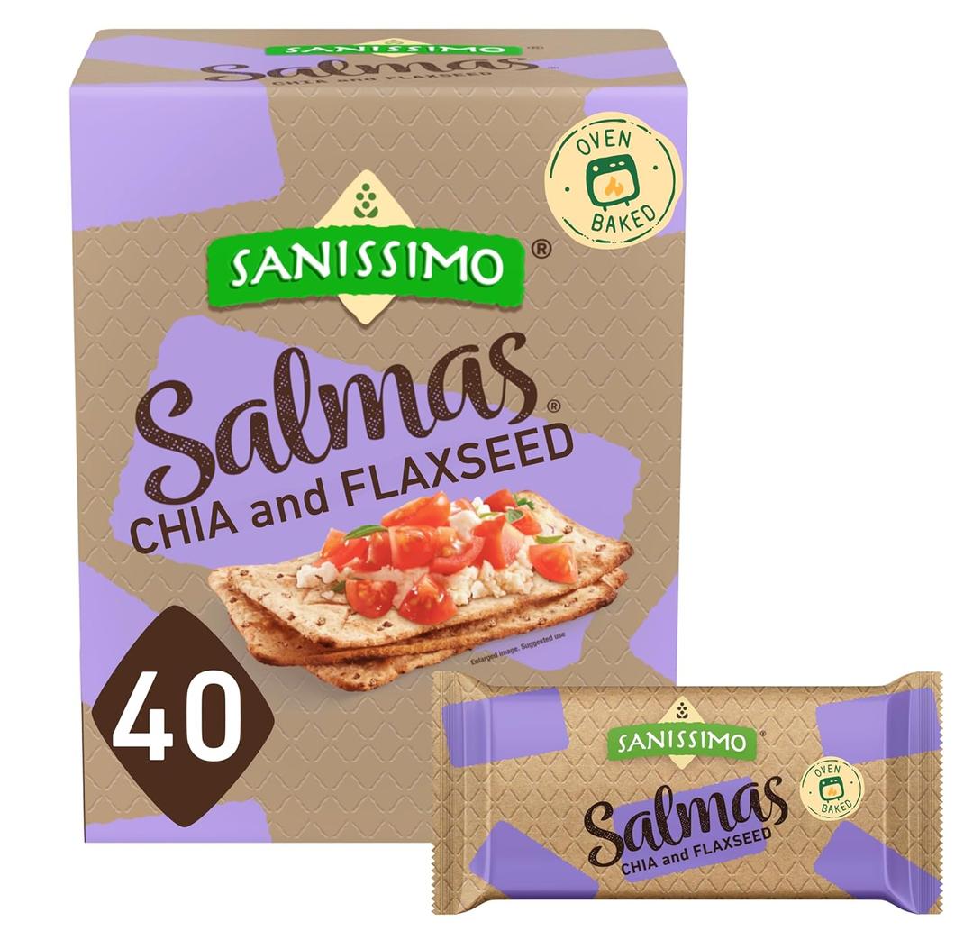 Sanissimo Salmas Chia & Flaxseed, 40 Packs of 3 Crackers, Oven Baked Corn Crackers, Gluten Free, Non-GMO, Kosher Certified (EXP 12/04/25)