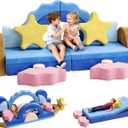 CoziBB 24Pcs Modular Kids Play Couch, Toddler Couch with Convertible and Multifunctional Foam for Inspiring Child Creativity, Kids Couch for Playroom Bedroom - Sea Theme