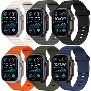 6 Pack Sport Bands for Apple Watch Ultra/3/2 Band 49mm 46mm 45mm 44mm 42mm 41mm 40mm 38mm iWatch Bands for Men Women,Waterproof Silicone Strap Wristband for Apple Watch Series 11 10 9 8 7 6 5 4 SE 3/2 (03-Starlight/Dark Grey/Black/Orange/Army Green/Navy Blue)