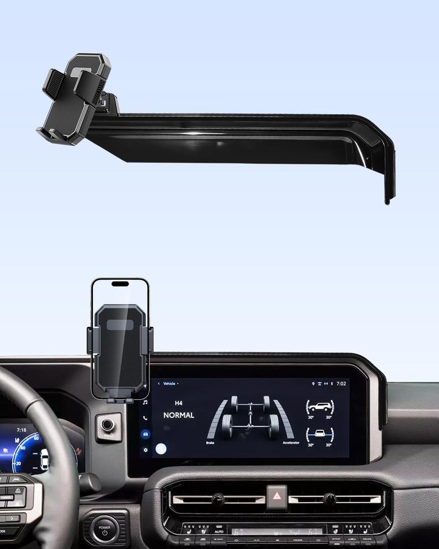 PZK Car Phone Holder for Toyota Land Cruiser LC250 2024 2025 2026 Accessories 8/12.3-Inch Screen Fixed Clip Car Phone Mount Auto Lock 4-7 Inch Phones Thick Case Friendly 360 Rotation Phone Cradles