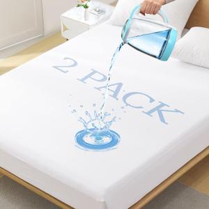 2 Pack Twin Size Premium Waterproof Mattress Protector, Soft Breathable Mattress Pad, Noiseless Waterproof Bed Cover - Stretch to 21" Fitted Deep Pocket Mattress Protection (Basic White - 2pack)