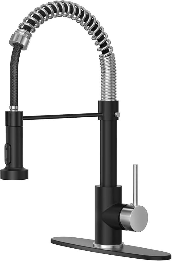 Brushed Nickel Kitchen Faucet with Pull Down Sprayer, Stainless Steel Spring Commercial Kitchen Sink Faucet with 10Inch Deck,1 or 3 Hole Installation for Farmhouse, RV Camper, Laundry & Utility Sink