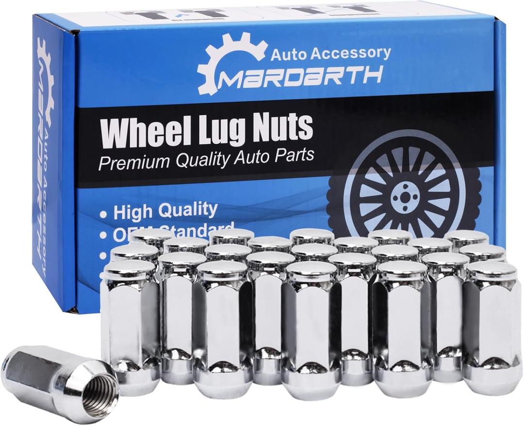 Set of 24, 14x2.0 Lug Nut 1.9" in XL Chrome Bulge Acorn Compatible with 2004-2014 Ford F-150 Expedition 14X2