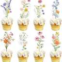 36pcs Wildflower Cupcake Toppers Cake Decor Baby In Bloom Baby Shower Cake Toppers for Women Birthday Bridal Shower Wedding Party Decoration