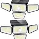 Solar Lights Outdoor, 270 LED 3000LM Motion Sensor Light, IP65 Waterproof 4 Heads 3 Modes 330Wide Angle 6500K Solar Powered Security LED Wireless Flood Lights Luces Solares para Exteriores (2 Pack)