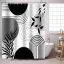 Abstract Mid Century Shower Curtain Black White Boho Tropical Leaf,Sun Arch Minimalist Modern Fabric Shower Curtains Waterproof Bathroom Accessories 72x72 Inches