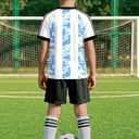 Boys Girls Soccer Jerseys Short Sleeve Raglan Football Training Tee Shirt White Blue, 10Y