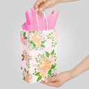 DjinnGlory 25 Pack Small Spring Floral Party Favor Bags with Handles and 25 Tissue Paper for Birthday Wedding Decorations, Pink Paper Gift Bags for Bridal Baby Shower New Moms (9x5.5x3.15 Inch)