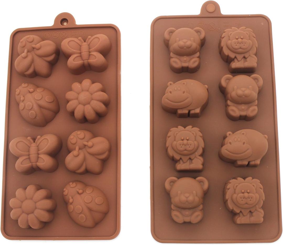 Non-stick Candy Jelly Molds, Chocolate Molds, Soap Molds, Silicone Baking Molds - Forest Cute Theme Happy Bear, Lion, Hippo - More Fun, Toy Kids Set, Set of 2 (Animal) (Small)