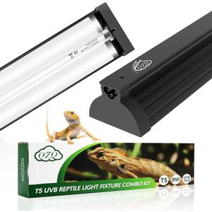 QZQ T5 UVB Reptile Light Fixture Combo Kit 8W, 10.0 UVB Light for Reptiles, Terrarium Hood Comes with Desert UVB Lamp for Bearded Dragon, Gecko, Tortoise, Lizard