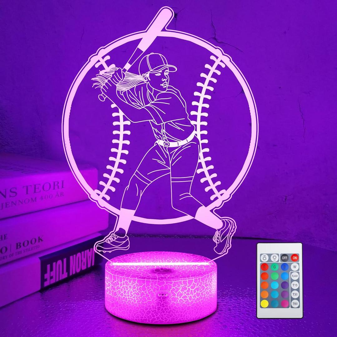 Softball Gifts for Girls, Light Up Softball Night Light 3D Illusion Lamp with 16 Colors Remote Control, Softball Accessories Stuff for Girls Women Best Friends Sister Birthday Xmas Gifts (Color8)