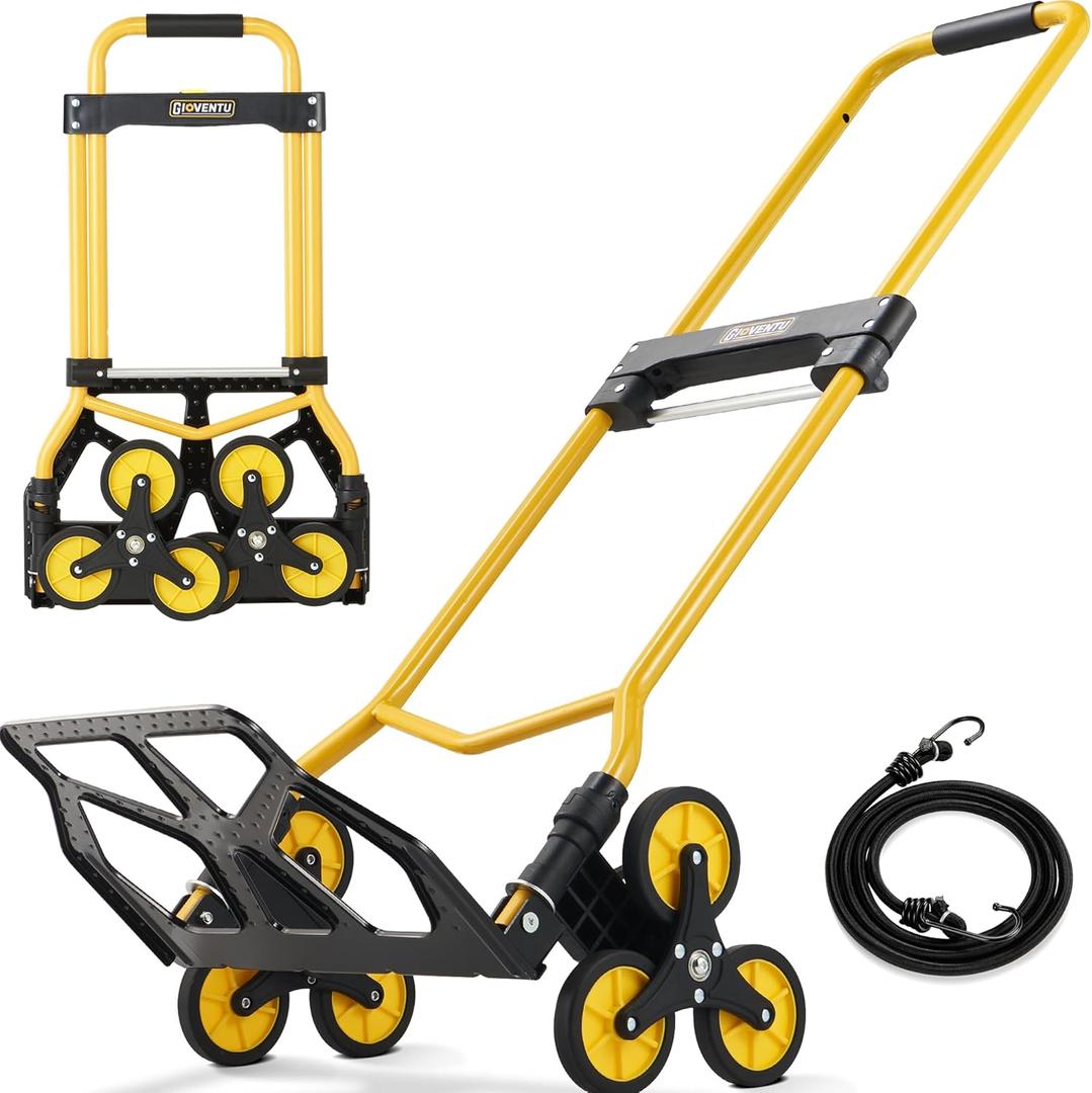 Upgraded Stair Climbing Dolly Cart, Folding Stair Climber Hand Truck Dolly with Telescopic Handle & Silent Wheel, 300LB Capacity Stair Climber Trolley with Elastic Rope for Moving, Luggage, Office