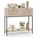 Tangkula Console Table Entryway Table Long Sofa Side Table w/ Open Shelf & Rattan Drawers