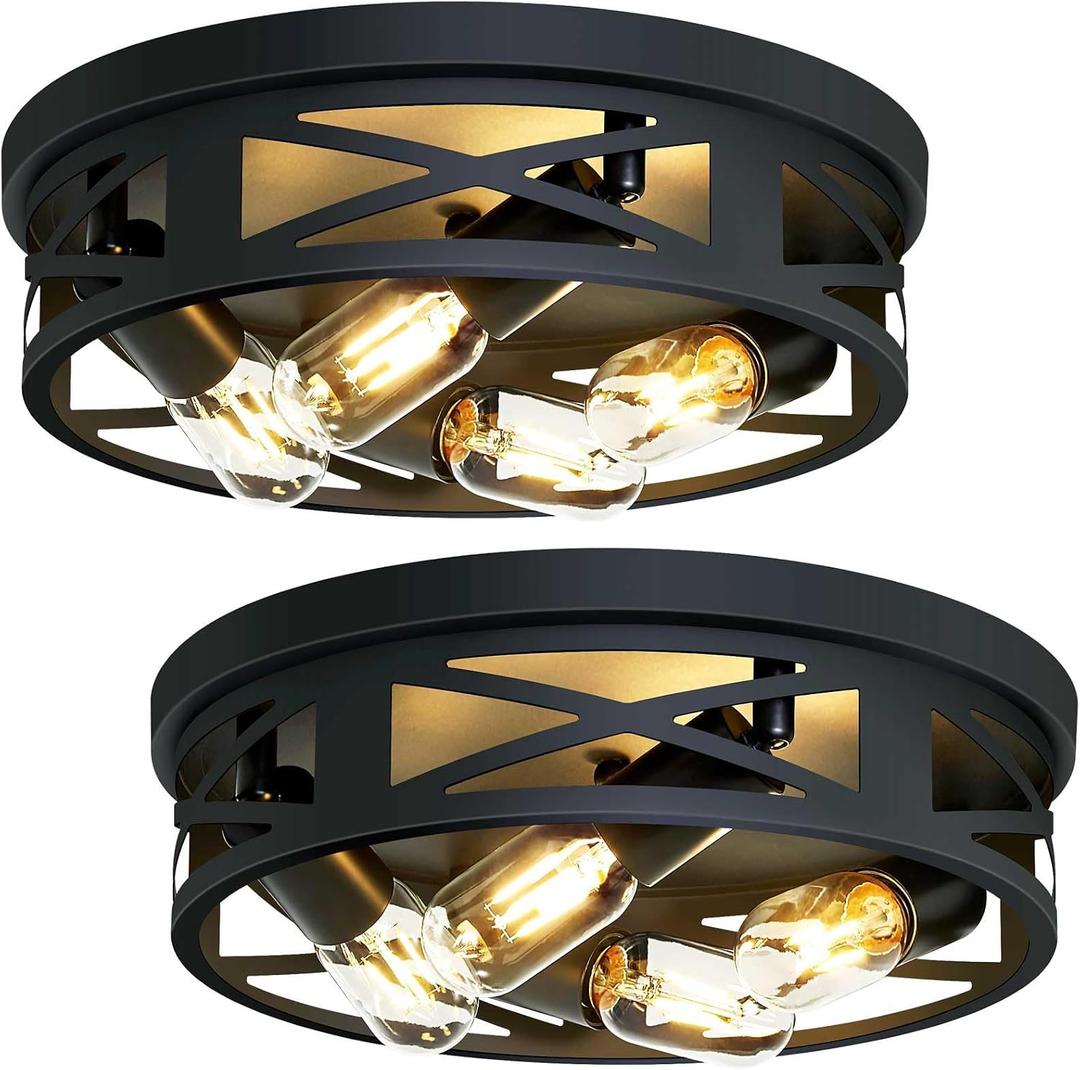ZHU YAN Flush Mount 4-Light Ceiling Light Fixture for Hallway, Kitchen, Entryway - Black, E26 Base (2 Pack)