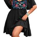 Women's Plus Size Western Dress Floral Boho Holiday Dresses Cowgirl Outfits Country Flowy Fall Mini Dress (4X-Large Plus)