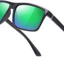 Sunglasses Men Polarized Sunglasses for Mens and Womens,Black Retro Sun Glasses Driving Fishing UV Protection (A27-carbon Fiber Pattern Frame/Gun Metal/Green Lens)