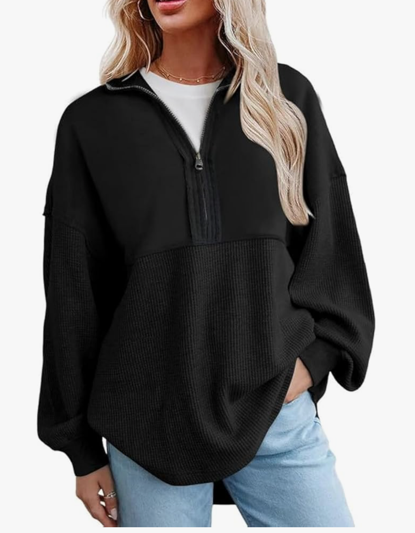 SHEWIN Womens Sweatshirt Casual Waffle Knit Half Zip Pullover Loose Long Sleeve Tops Fall Outfit Clothes 2024 XXL