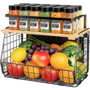 Magnetic Shelf for Fridge: Fruit Potato and Onion Storage Bin - Magnetic Spice Rack for Refrigerator & Kitchen Counter - Pantry Organizers and Storage (1PACK-Black)