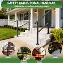 3-Step Outdoor Stair Handrail Kit, Heavy Duty Aluminum Alloy Adjustable Height with Powder Coated Black Metal Finish Complete Installation Hardware & Tools Included for Concrete Porch Deck Brick