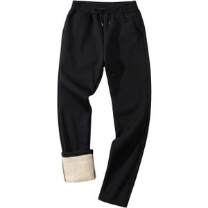 Gihuo Men's Winter Fleece Pants Sherpa Lined Sweatpants Active Running Jogger Pants (Black, M)