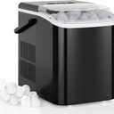 DUMOS Countertop Ice Maker with Handle, 26lbs/24H Portable Ice Machine, 9 Bullet Ice Cubes Ready in 6 Mins, Self-Cleaning, Quiet Compact Ice Maker for Home, Kitchen, RV, Camping, Modern Black