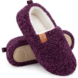 EverFoams Womens Soft Curly Full Slippers Memory Foam Lightweight House Shoes Cozy Loafer with Polar Fleece Lining (7-8, Dark Aubergine)