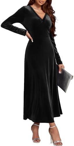 UUXQOYGR Women Velvet Maxi Dress Long Sleeve XL
