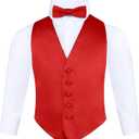 S.H. Churchill & Co. Boys 3 Piece Backless Formal Vest Set  Includes Vest, Bow Tie, Pocket Square for Tuxedo or Suit (Large, Red)