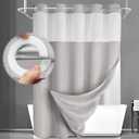 No Hook Shower Curtain and Liner Set,Light Grey Hotel Waffle Shower Curtain with Liner 75" L x 60" W