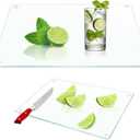JAMBALAY Tempered Glass Cutting Boards for Kitchen, 12"x16" & 8"x12" Glass Cutting Board Set, Clear Cutting Boards with Non Slip Foot, Heat and Scratch Resistant, Shatterproof