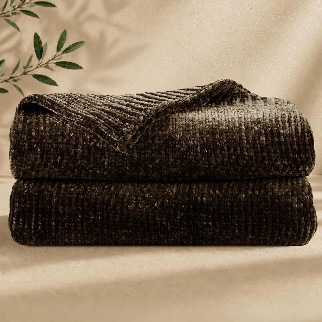 Chenille Throw Blanket for Couch, Cozy Soft Blanket Lightweight Decorative Throw for Living Room Sofa Chair, Stylish Home Decor, Ideal for Gifting, Dark Brown 50"x60"