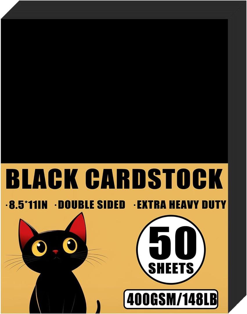 50 Sheets 148lb Black Cardstock, 8.5" x 11", Extra Heavy Duty Black Paper for Card Base DIY Craft Card Making, 148LB Cover 400 GSM