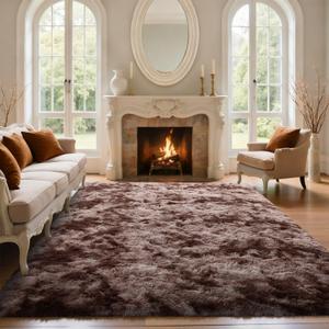 5x7 Brown Rugs for Living Room Fluffy Fur Bedroom Area Rug,Rustic Plush Non-Slip Dark Carpet for Book Room Office,Coffee Stain Resistant (Tie-dye Brown)